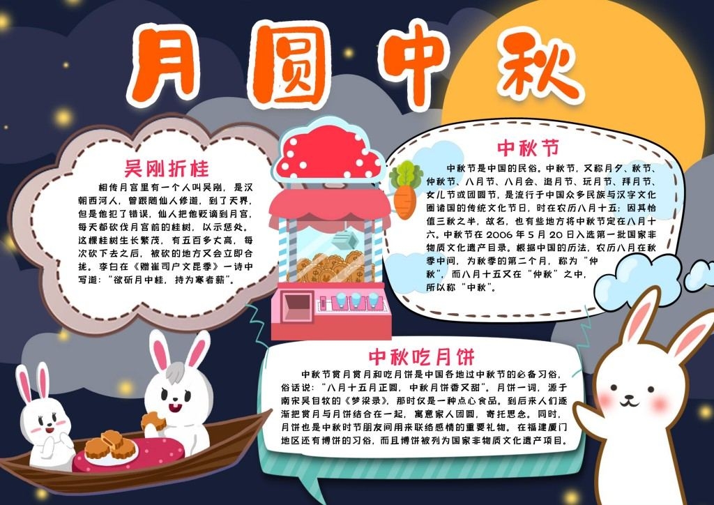 月圆中秋中秋节校园小报手抄报电子模板1