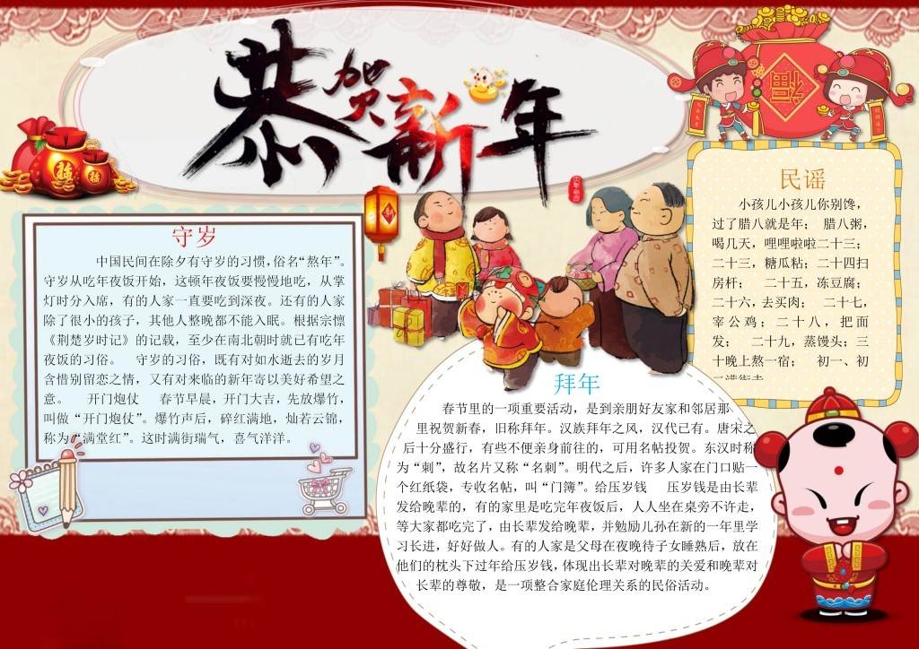 创意卡通新年小报手抄报模板设计 1
