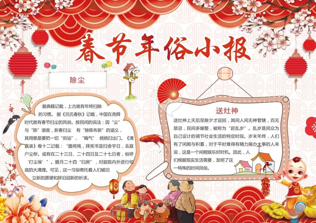 春节习俗年俗送灶神手抄报小报