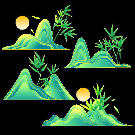 国潮风手绘山脉山峰中国风古风山水插画元素 (19)