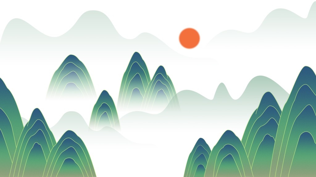国潮风手绘山脉山峰中国风古风山水插画元素 (57)
