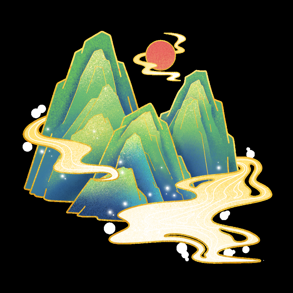 国潮风手绘山脉山峰中国风古风山水插画元素 (17)
