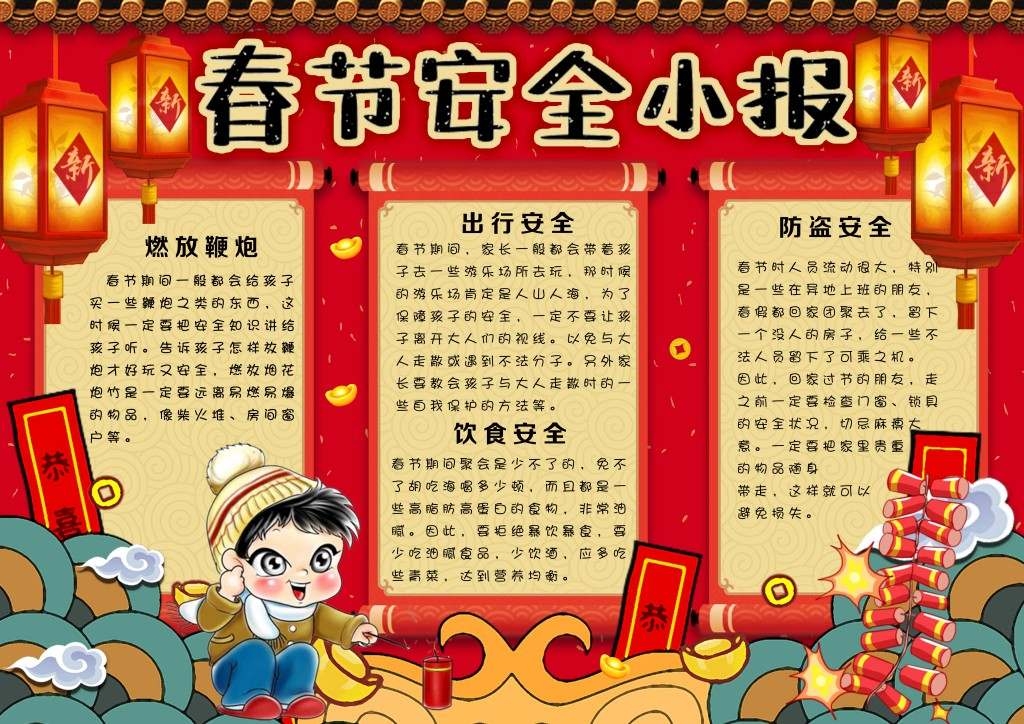 春节安全知识红色手抄报小报