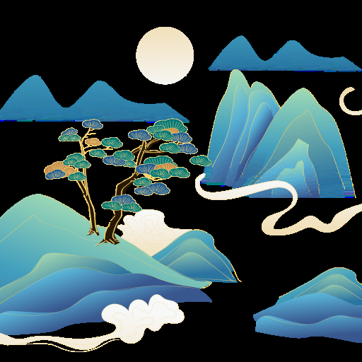 国潮风手绘山脉山峰中国风古风山水插画元素 (16)