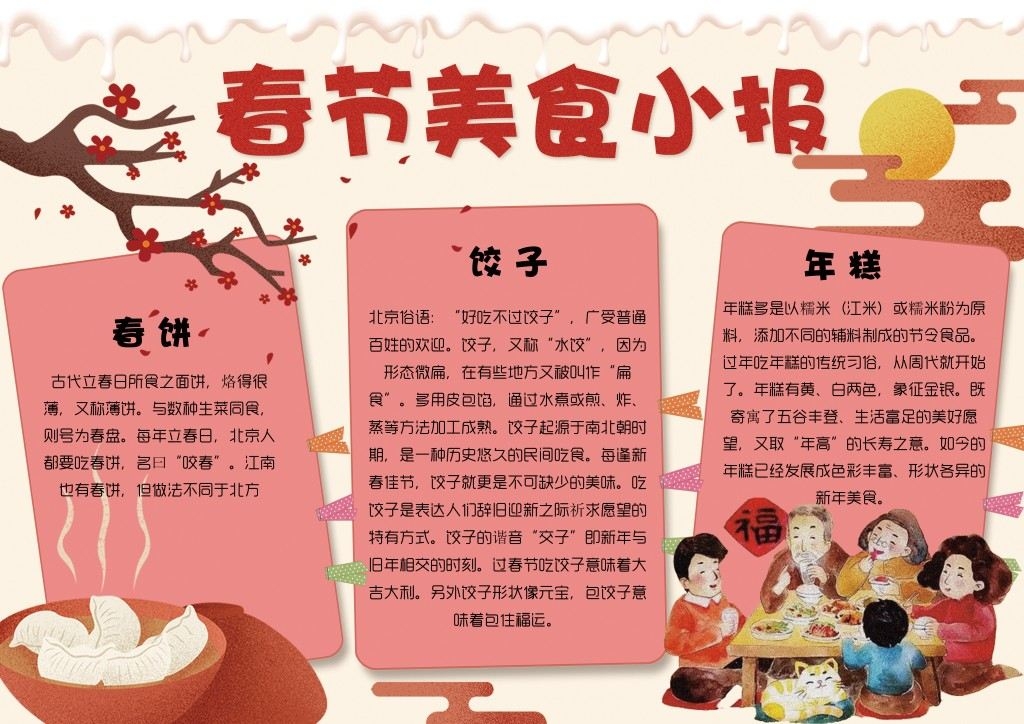 春节美食年糕春饼手抄报小报