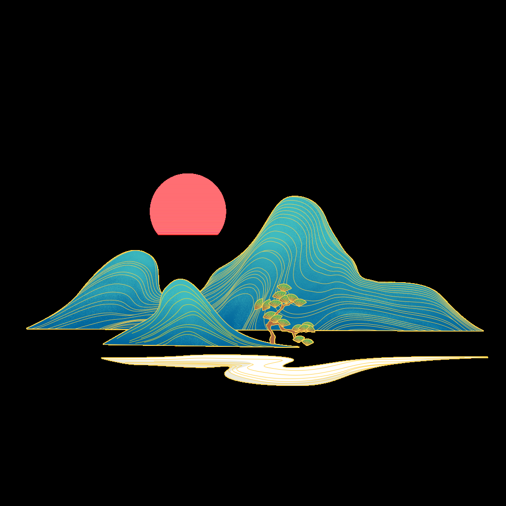 国潮风手绘山脉山峰中国风古风山水插画元素 (8)