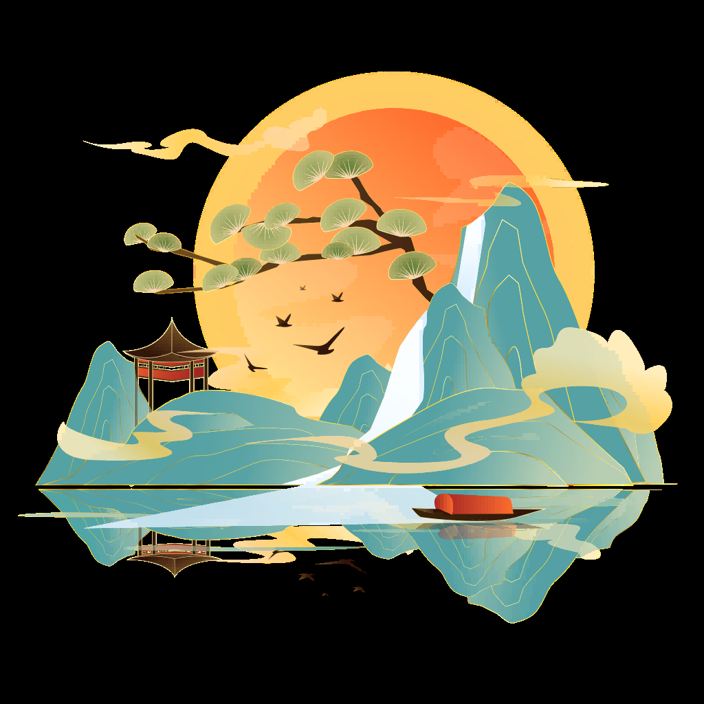 国潮风手绘山脉山峰中国风古风山水插画元素 (7)