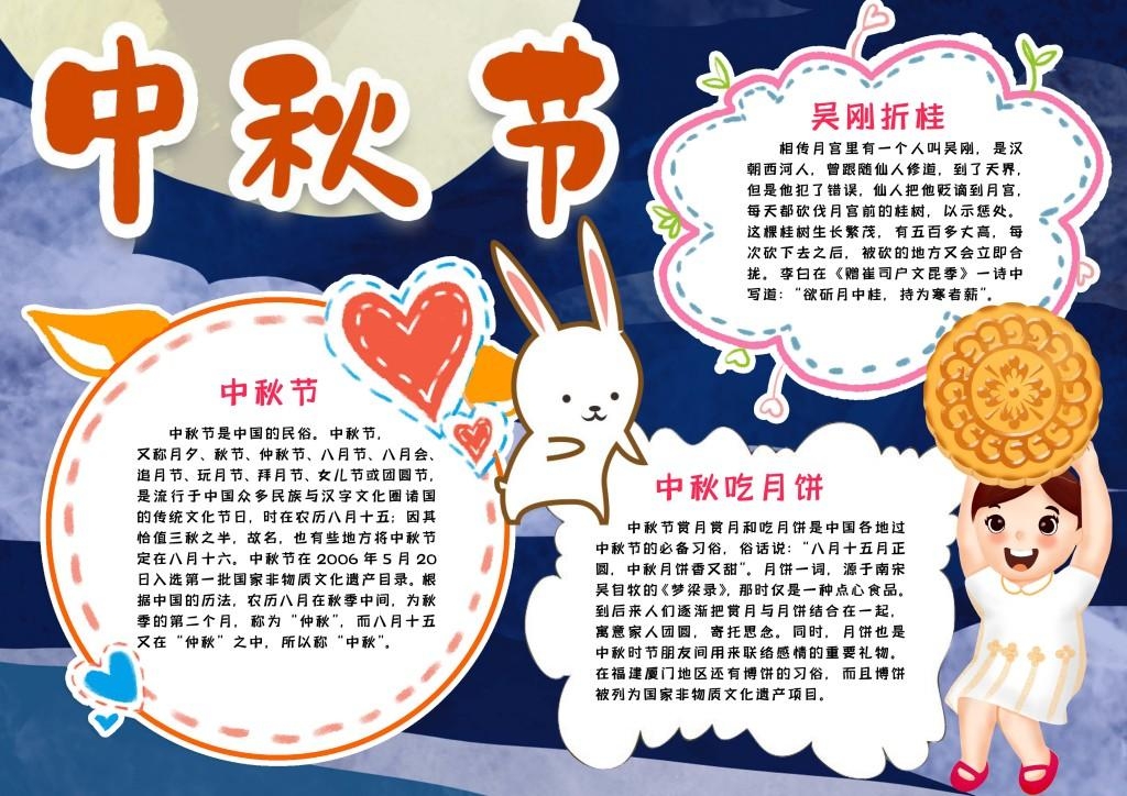 吴刚折桂中秋节小报手抄报电子模板