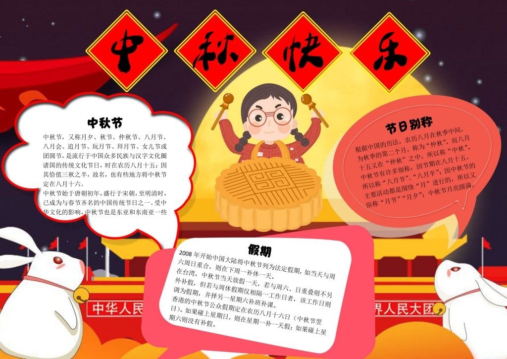 中秋快乐中秋节校园小报手抄报电子模板1