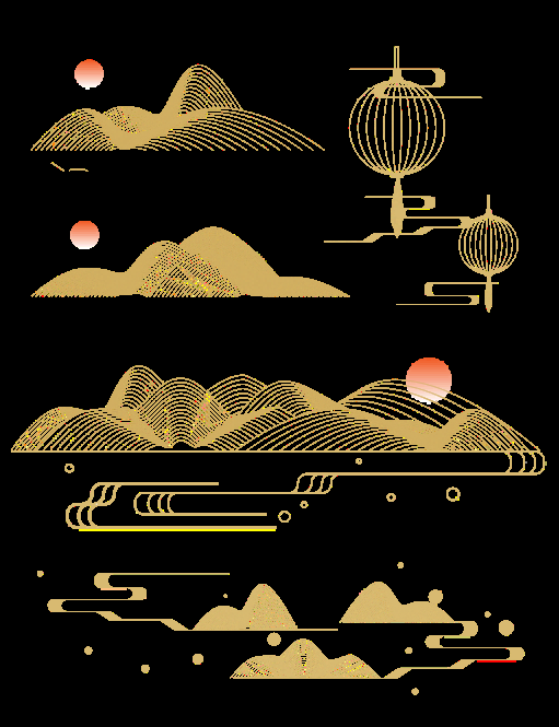 国潮风手绘山脉山峰中国风古风山水插画元素 (3)