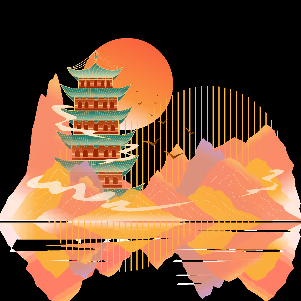 国潮风手绘山脉山峰中国风古风山水插画元素 (9)