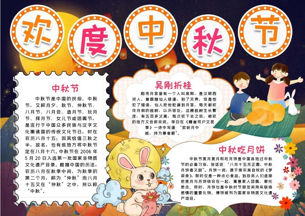 欢度中秋节小报手抄报电子模板