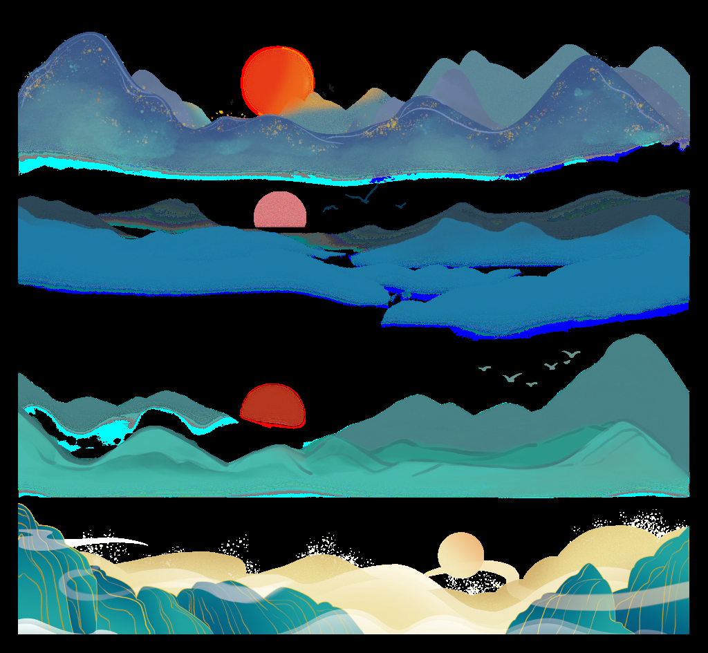 国潮风手绘山脉山峰中国风古风山水插画元素 (9)