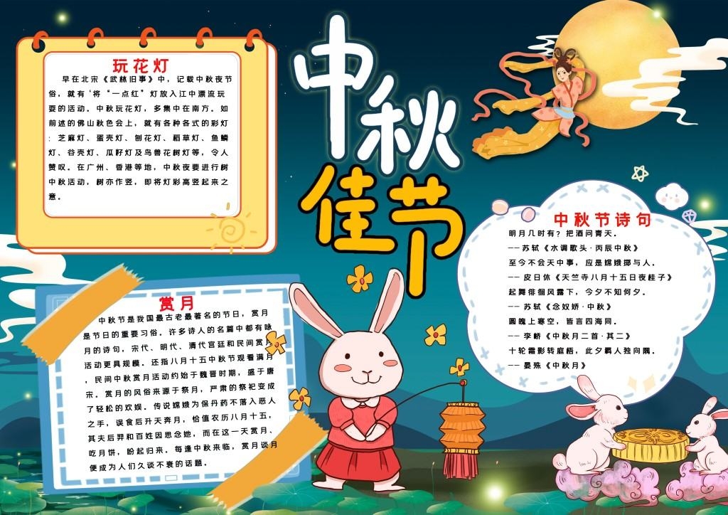 玩花灯赏月中秋节手抄报小报