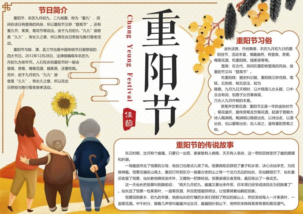 九九重阳节传说故事手抄报