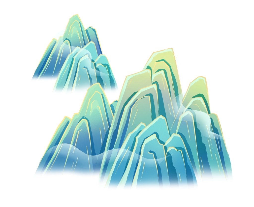 国潮风手绘山脉山峰中国风古风山水插画元素 (41)