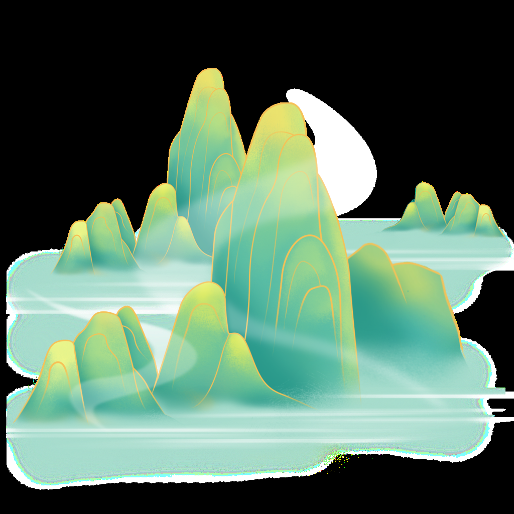 国潮风手绘山脉山峰中国风古风山水插画元素 (34)