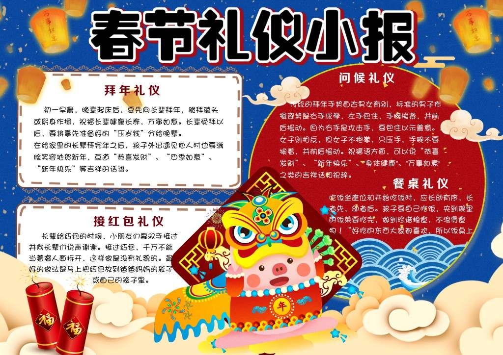 春节习俗拜年接红包礼仪尘手抄报小报