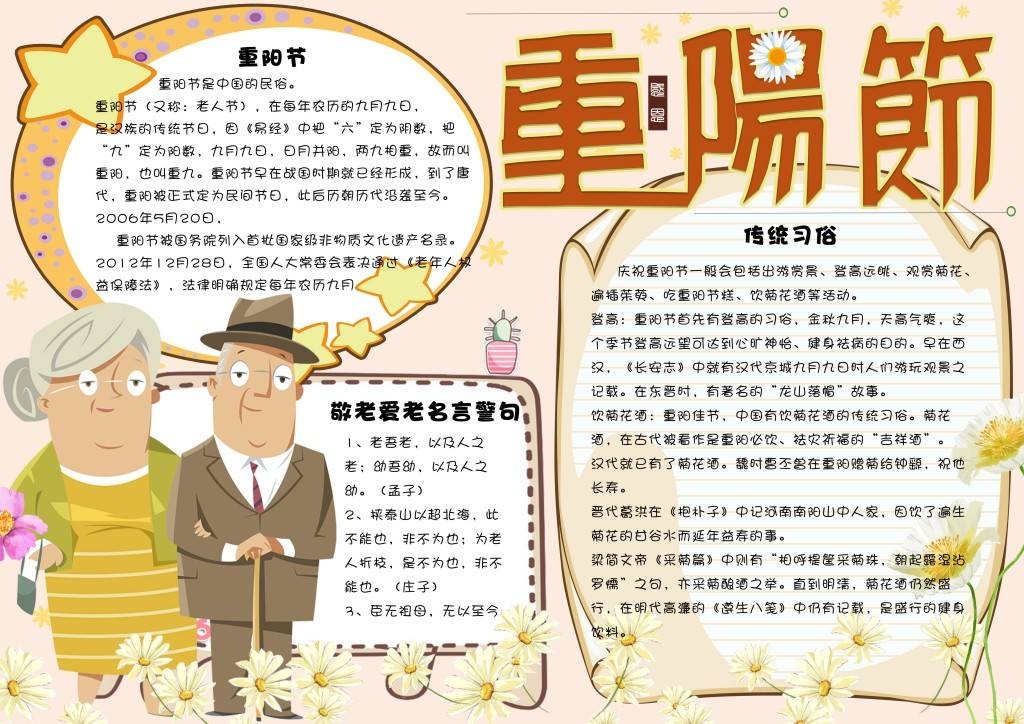 五星九九重阳节敬老名言警句传统习俗手抄报