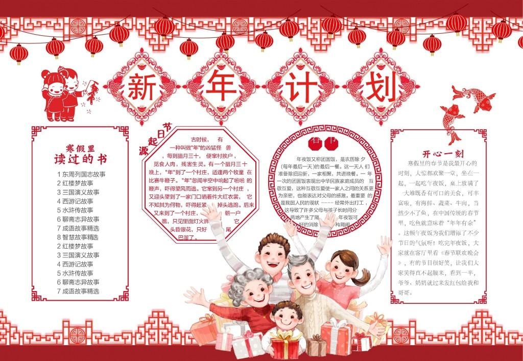 创意卡通新年计划小报手抄报模板设计