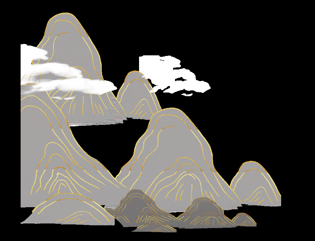 国潮风手绘山脉山峰中国风古风山水插画元素 (7)