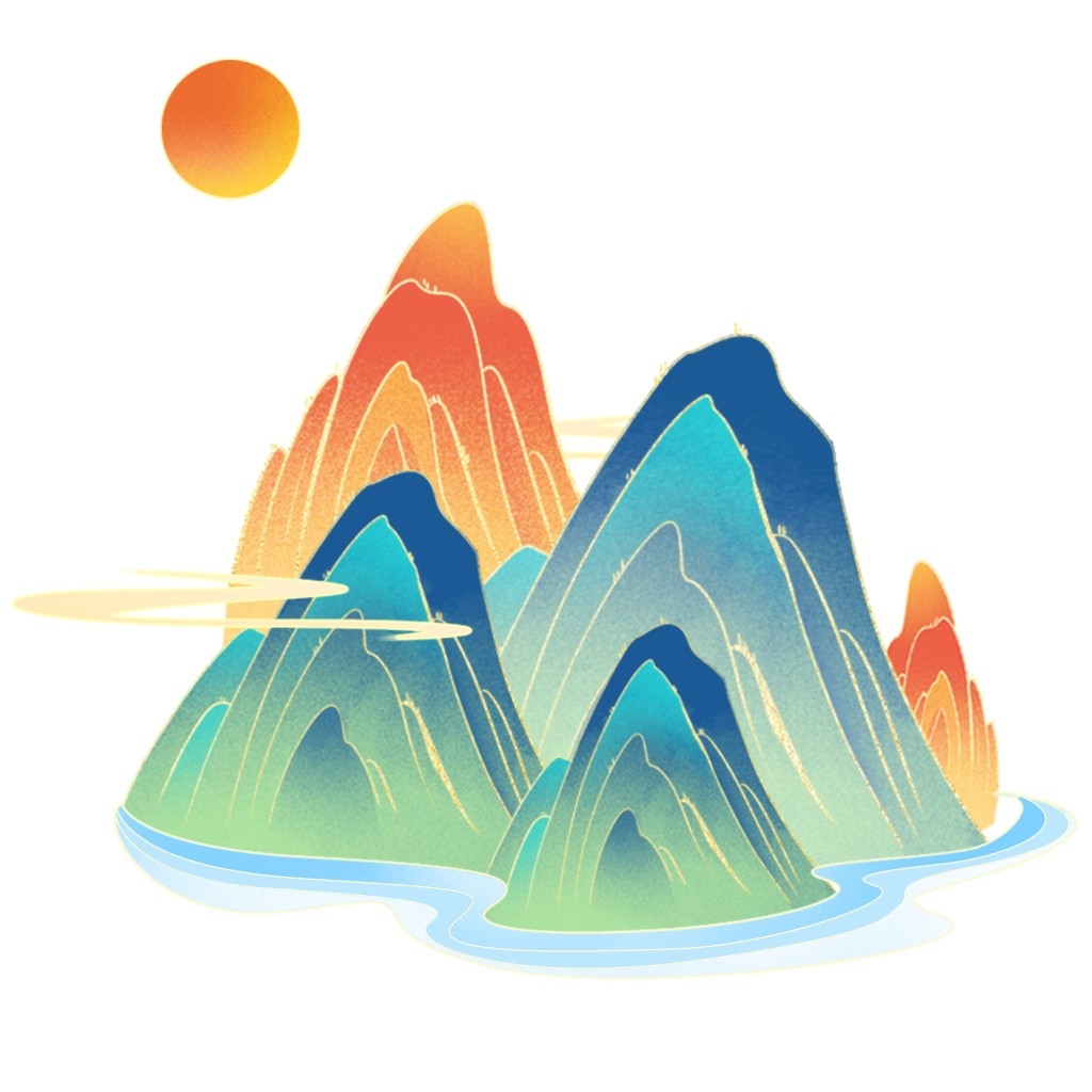国潮风手绘山脉山峰中国风古风山水插画元素 (43)