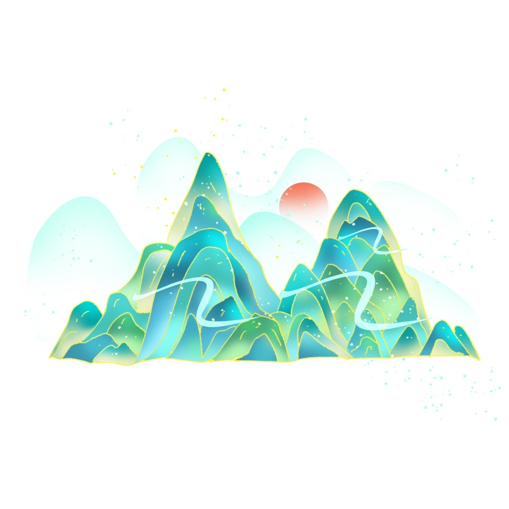 国潮风手绘山脉山峰中国风古风山水插画元素 (55)