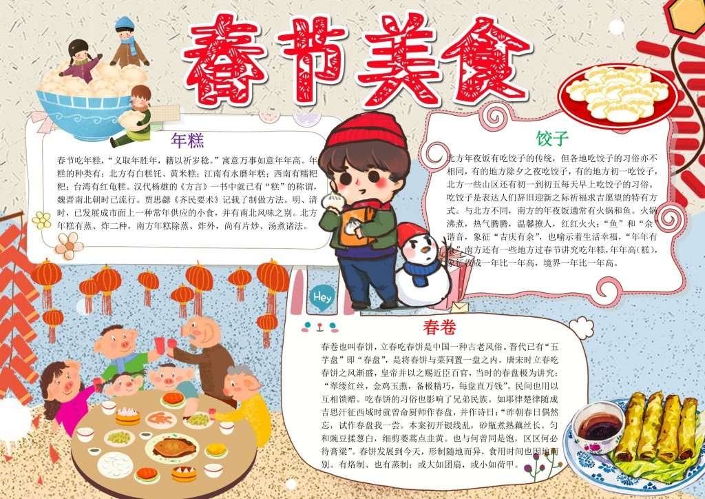 春节美食年糕春卷手抄报小报