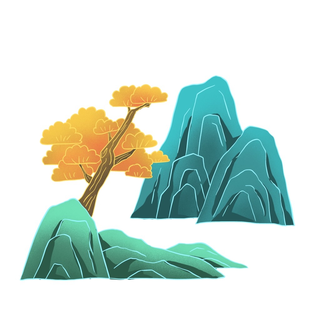 国潮风手绘山脉山峰中国风古风山水插画元素 (59)