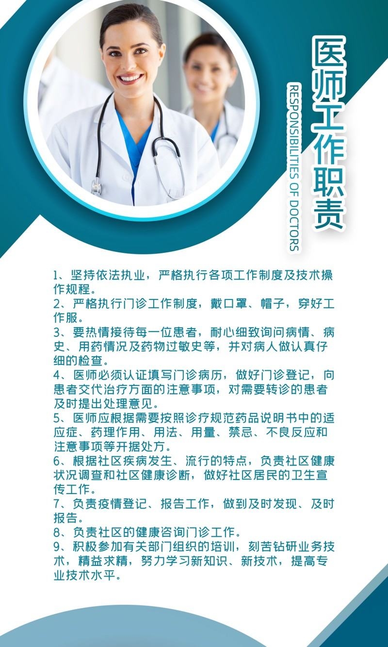医生医师工作职责制度牌