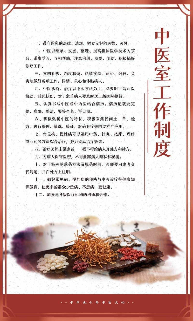 医院中医室工作制度牌