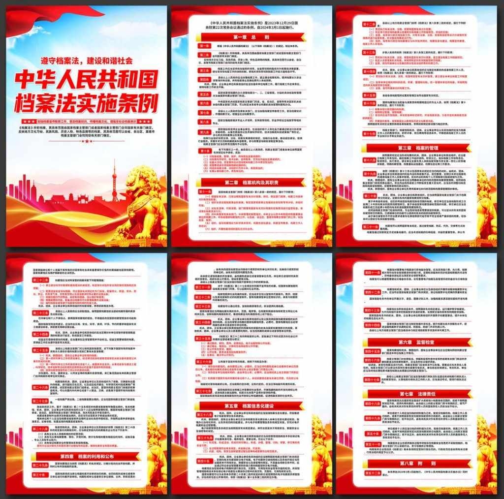 中华人民共和国档案法实施条例海报套图挂画