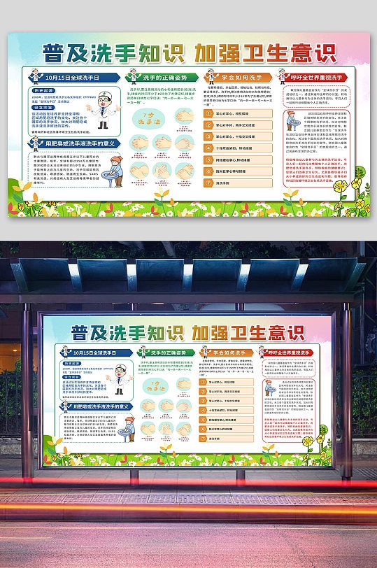 全球七步洗手法内容型社区宣传展板