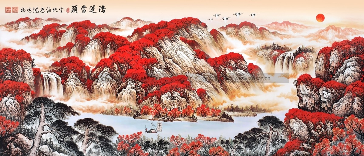 水墨新中式鸿运当头山水画中堂画会议室装饰画高清图片素材12