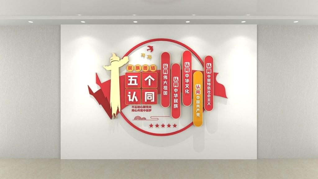 红色旗帜民族团结五个认同文化墙