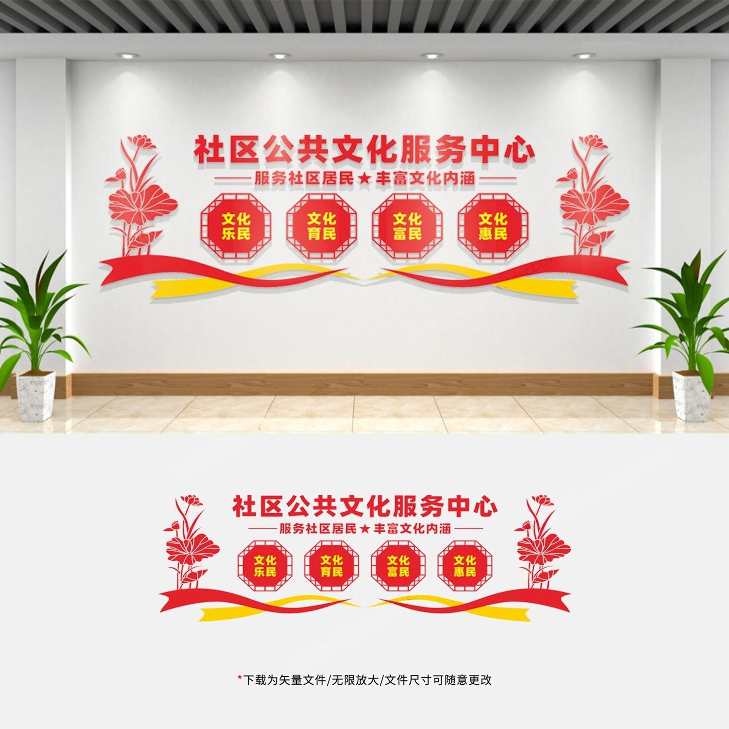 公共文化服务中心文化墙社区综合服务站宣传标语形象墙 (1)