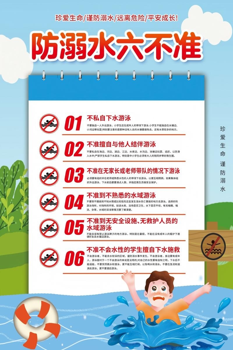 珍爱生命谨防溺水六不准海报