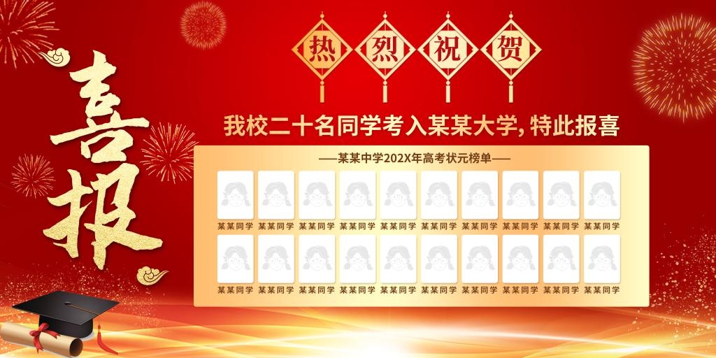 最新高考喜报宣传海报展板金榜题名战报喜报背景板 (33)