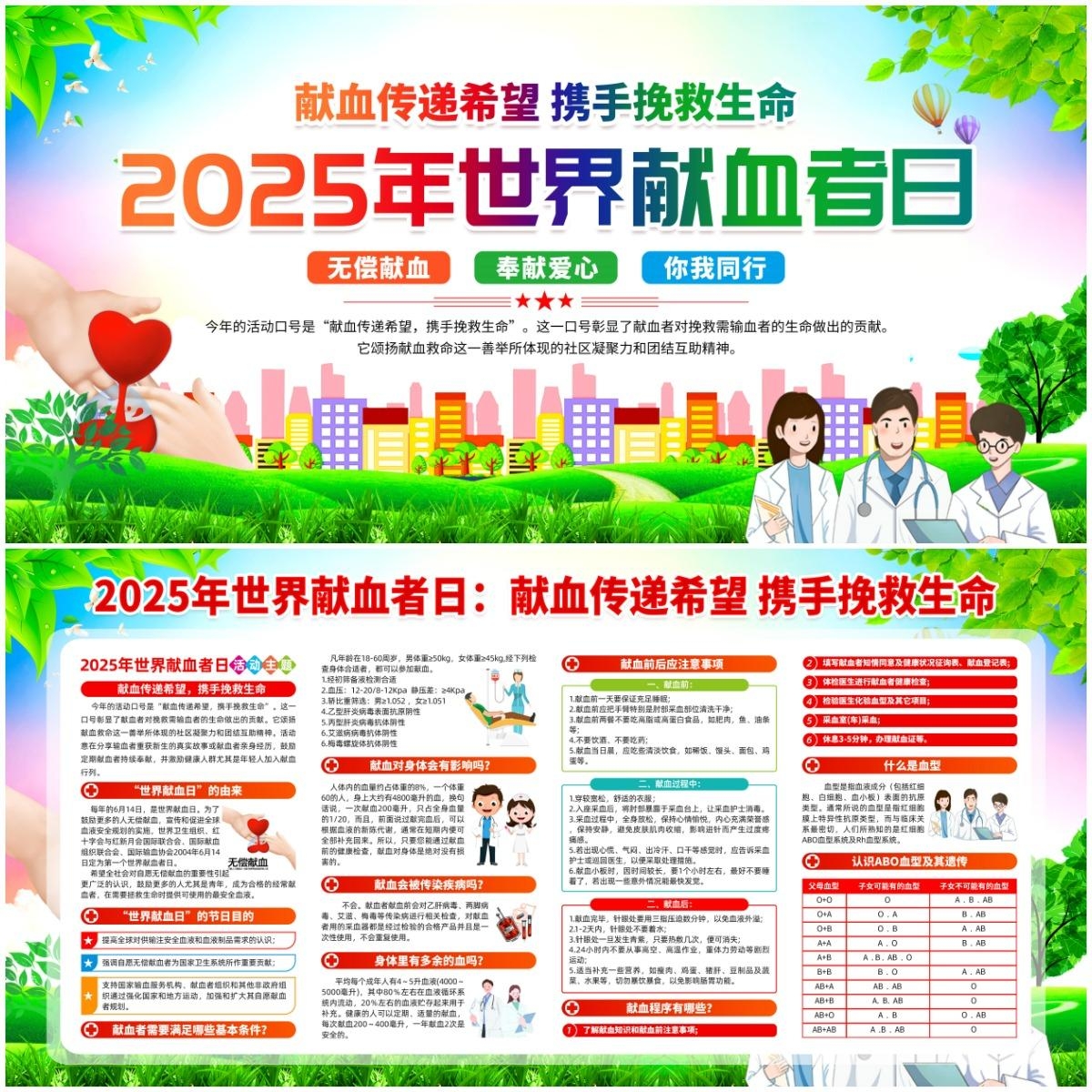 绿色2025年世界献血者日宣传栏展板