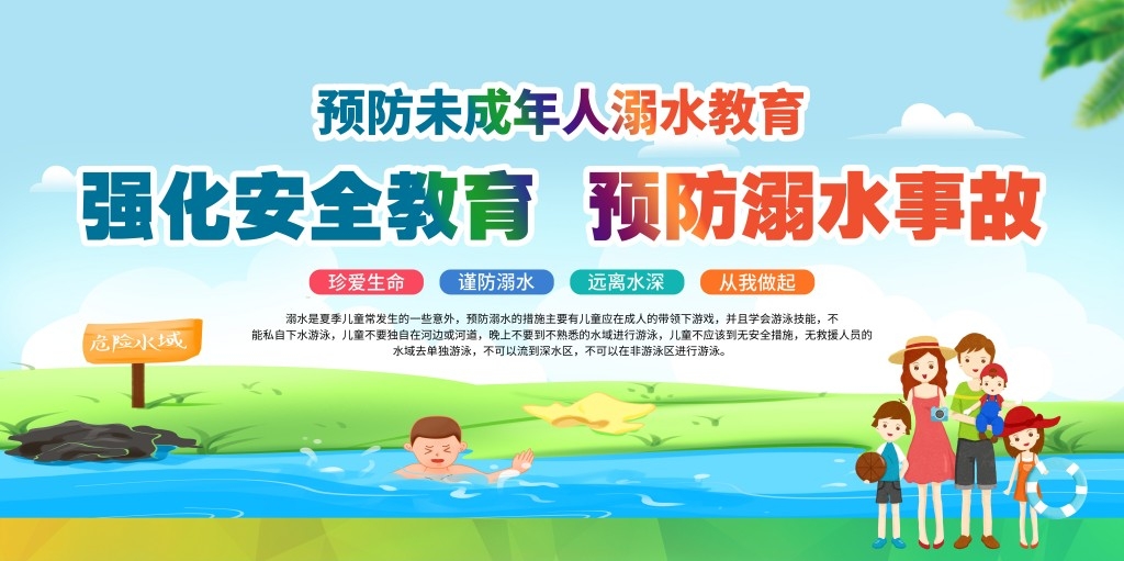 珍爱生命预防溺水暑期暑假防范中小学生未成年人溺水展板社区校园宣传栏 (6)