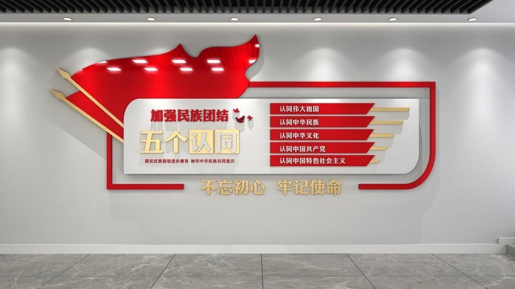 红色旗帜民族团结五个认同文化墙形象墙