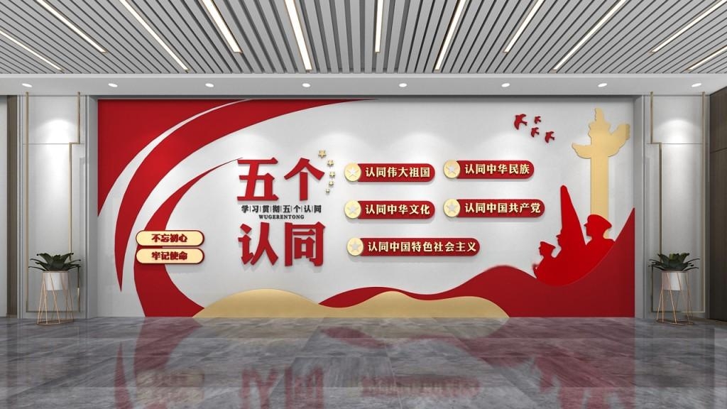简约大气加强民族团结五个认同文化墙形象墙