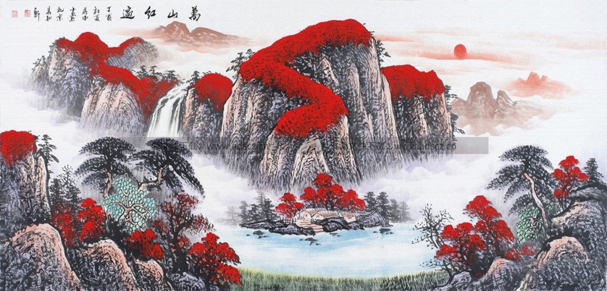 水墨新中式鸿运当头山水画中堂画会议室装饰画高清图片素材6