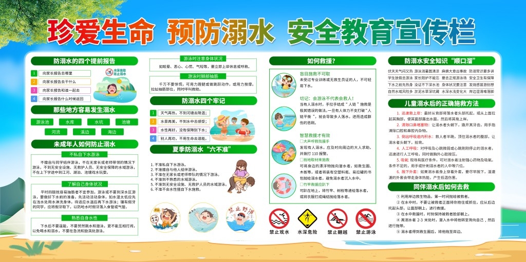 珍爱生命预防溺水暑期暑假防范中小学生未成年人溺水展板社区校园宣传栏 (8)
