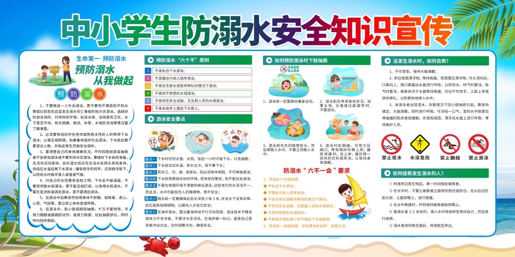 珍爱生命预防溺水暑期暑假防范中小学生未成年人溺水展板社区校园宣传栏 (14)