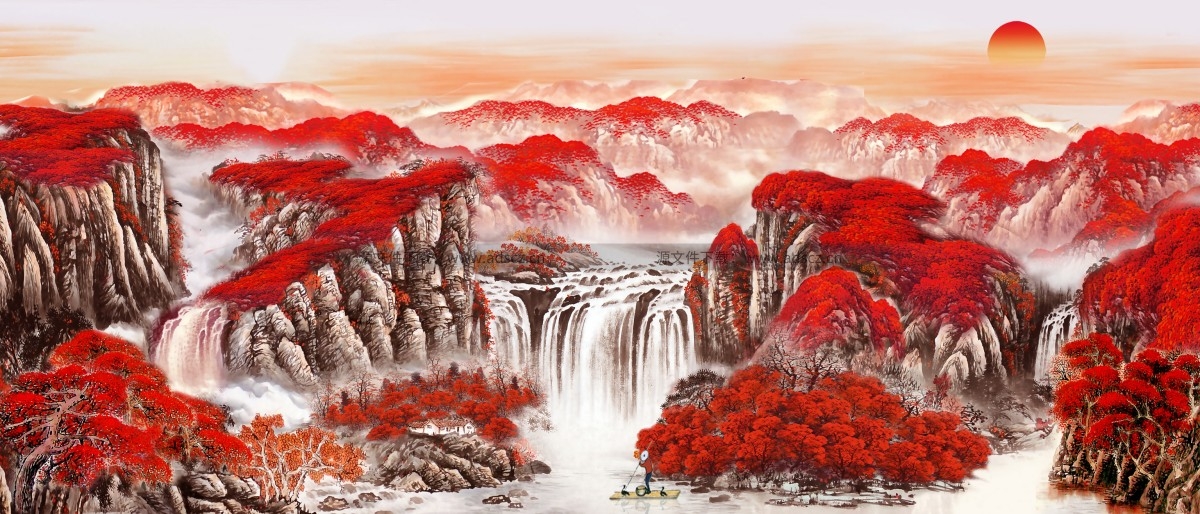 水墨新中式鸿运当头山水画中堂画会议室装饰画高清图片素材11
