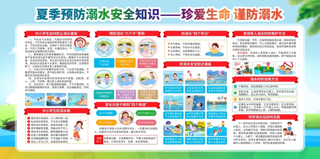 珍爱生命预防溺水暑期暑假防范中小学生未成年人溺水展板社区校园宣传栏 (7)