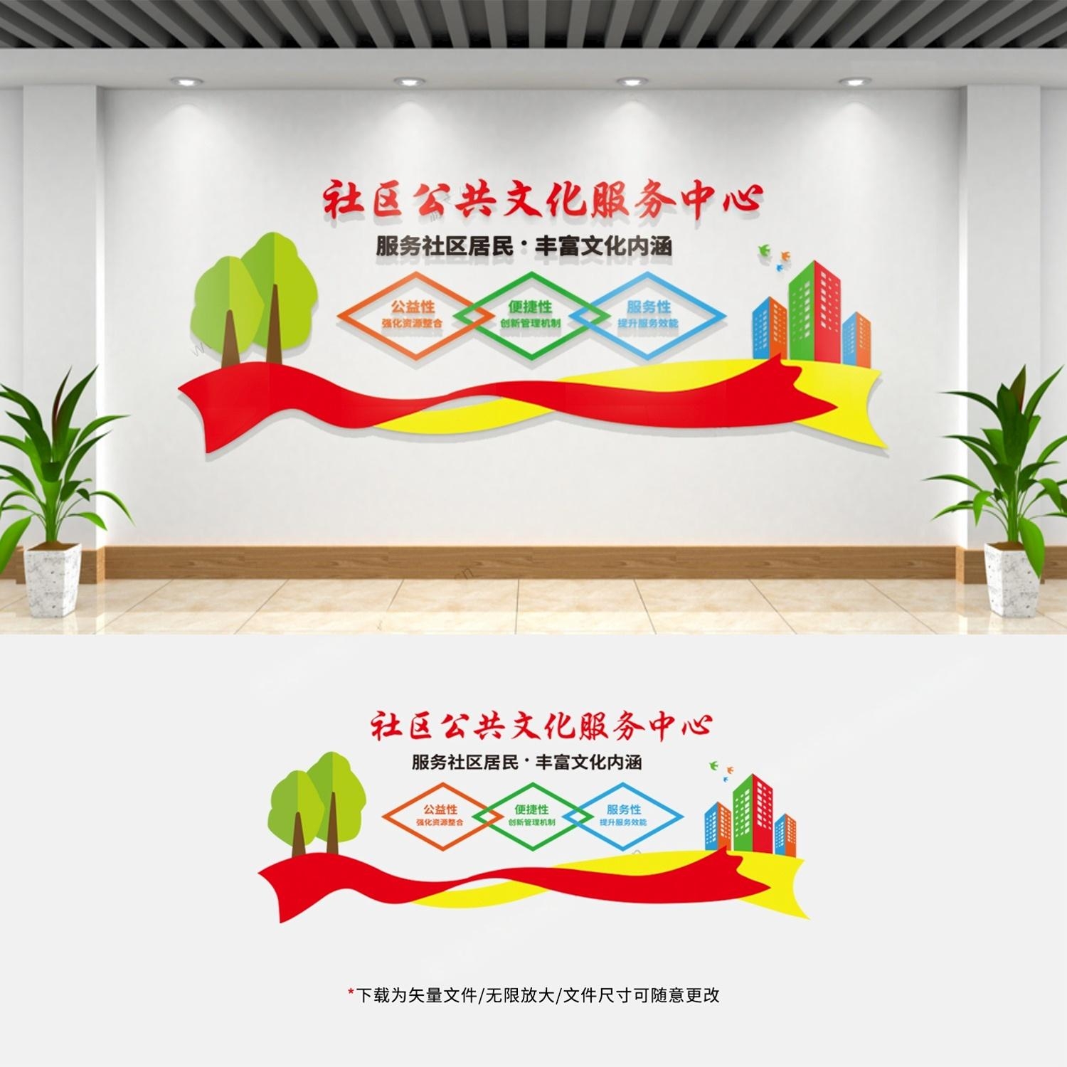 公共文化服务中心文化墙社区综合服务站宣传标语形象墙 (24)