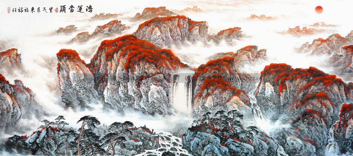 水墨新中式鸿运当头山水画中堂画会议室装饰画高清图片素材3