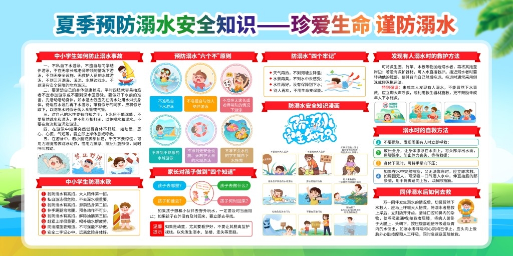 珍爱生命预防溺水暑期暑假防范中小学生未成年人溺水展板社区校园宣传栏 (17)